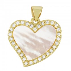 Brass Charm Heart w/ Zircon & Shell Base 20mm