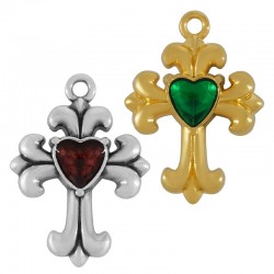 Zamak Charm Cross w/ Heart & Enamel 18x22mm