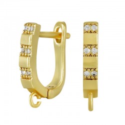 Brass Earring Hoop w/ Loop & Zircon 19x11mm