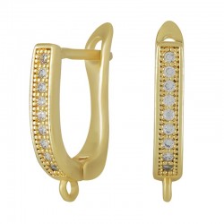 Brass Earring Hoop w/ Loop & Zircon 20x11mm