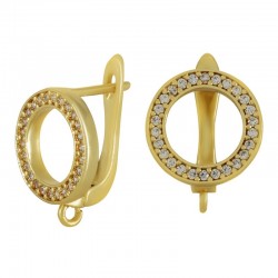 Brass Earring Hoop w/ Loop & Zircon 19x9mm