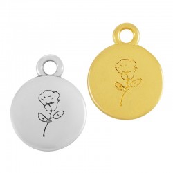 Zamak Charm Round w/ Rose Flower June 12mm