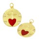Enameled Brass Charm Round Heart Cross with Zircon 20mm