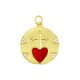 Enameled Brass Charm Round Heart Cross with Zircon 20mm