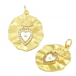 Charm rond en Laiton Émaillé avec cœur et Zircon 19 mm