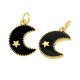 Enameled Brass Charm Moon Star 14x11mm