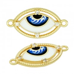 Brass Connector Evil Eye w/ Zircon & Enamel 12x24mm