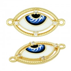 Enameled Brass Connector Evil Eye with Zircon 12x24mm