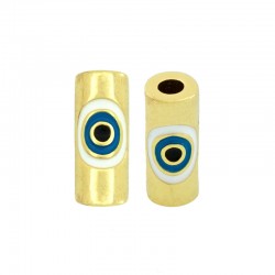 Brass Tube w/ Evil Eye & Enamel 10x5mm (Ø2mm)