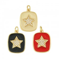 Brass Charm Tag Star with Zircon & Enamel 15x17mm