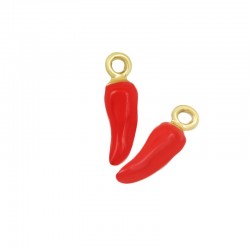 Enameled Brass Charm Pepper 18x5mm