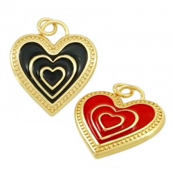 Enameled Brass Charm Heart 20x19mm