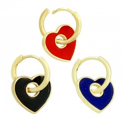 Brass Earring Hoop Heart w/ Enamel 32x16mm