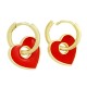 Orecchino in Metallo Ottone Rotondo Cuore con Smalto 32x16mm