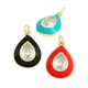 Enameled Brass Charm Teardrop with Crystal 19x14mm