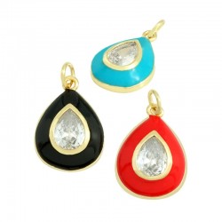 Brass Charm Drop w/ Crystal & Enamel 19x14mm