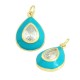 Enameled Brass Charm Teardrop with Crystal 19x14mm