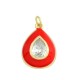 Enameled Brass Charm Teardrop with Crystal 19x14mm