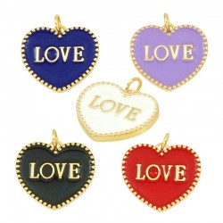 Brass Charm Heart "LOVE" w/ Enamel 20x17mm