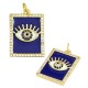 Enameled Brass Charm Tag Evil Eye with Zircon 15x20mm