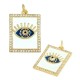 Enameled Brass Charm Tag Evil Eye with Zircon 15x20mm