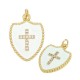 Enameled Brass Charm Badge Cross with Zircon 14x19mm