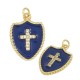 Brass Charm Badge Cross w/ Zircon & Enamel 14x19mm