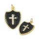 Brass Charm Badge Cross w/ Zircon & Enamel 14x19mm
