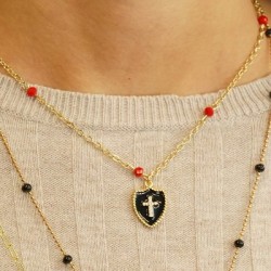 Μεταλλικό Μοτίφ Σήμα Σταυρός με Ζιργκόν & Σμάλτο 14x19mm