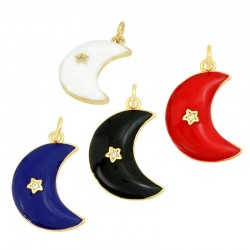 Brass Charm Moon Star with Zircon & Enamel 14x21mm
