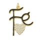 Brass Pendant "Fé" Faith Heart w/ Zircon & Enamel 27x21mm