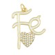 Brass Pendant "Fé" Faith Heart w/ Zircon & Enamel 27x21mm