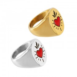 Bague avec Émail 23x20mm (Ø18mm Size 8) en Acier Inoxydable 304