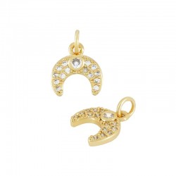 Zircon Brass Charm Moon 10x11mm