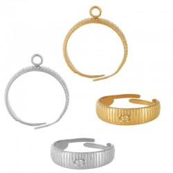 Stainless Steel 304 Finger Ring with Lines & Hoop 21x5.7mm