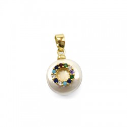 Charm di Perla di Madreperla Rotondo con Cerchio Zirconi 12mm