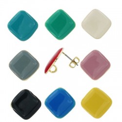 Enameled Steel Earring Square 15mm