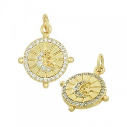 Breloque en Laiton avec Zircon en Forme de Boussole et lune 17 x 15 mm