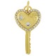Brass Charm Key w/ Heart & Zircon 23x13mm