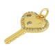 Brass Charm Key with Heart & Zircon 23x13mm