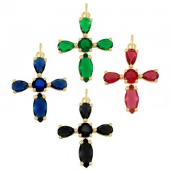 Breloque en Laiton avec Zircon en Forme de Croix 25 x 19 mm
