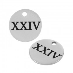 Stainless Steel 304 Charm Round “XXIV” 10mm/0.8mm