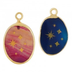 Agate Charm Oval w/ Stars 16x21mm