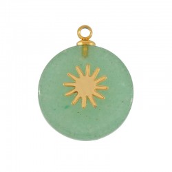 Aventurine Charm Round w/ Stainless Steel 304 Sun 15mm