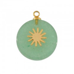 Aventurine Charm Round w/ Stainless Steel 304 Sun 15mm