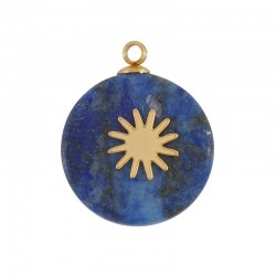 Lapis Charm Round w/ Stainless Steel 304 Sun 15mm