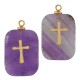 Amethyst Charm Tag w/ Stainless Steel 304 Cross 13x21mm