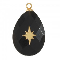 Obsidian Charm Drop w/ Stainless Steel 304 Star 13x21mm