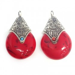Resin Pendant Teardrop with Metal Cap 26x44mm