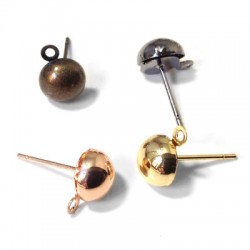 Brass Earring Half Bead with Ring 8mm